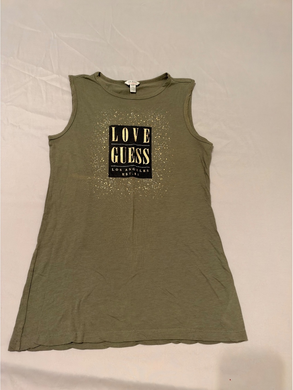 Guess Women's Sleeveless Olive Green Graphic Tank Top Size XS